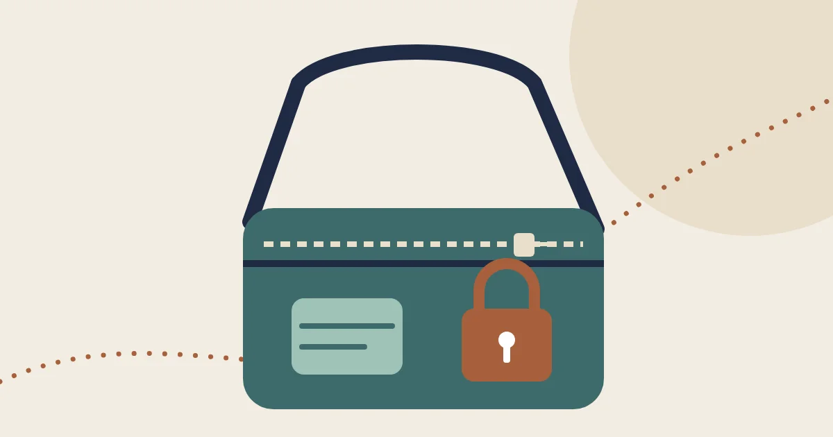 Illustration of a crossbody bag with a locked zipper and a padlock