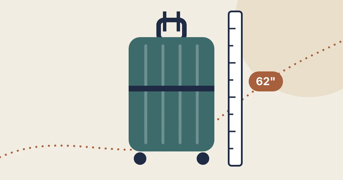 Illustration of a hardside suitcase next to a tape measure