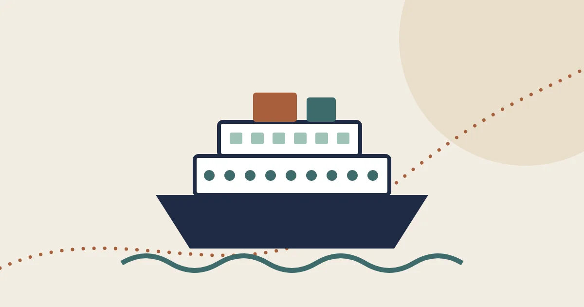 Illustration of a cruise ship with packing essentials