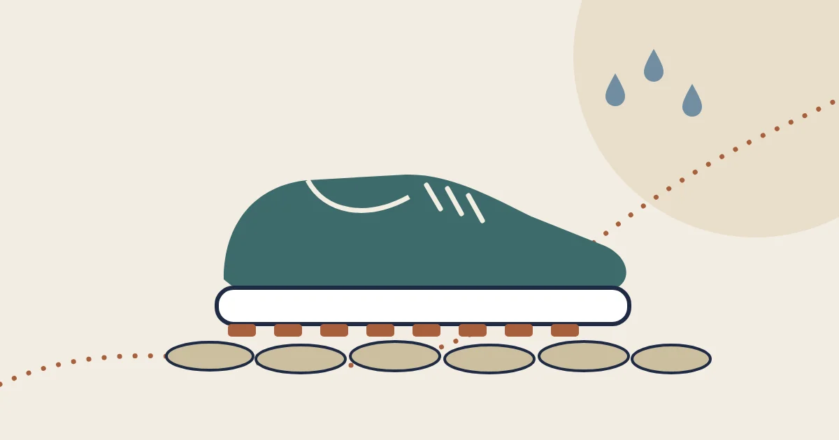 Illustration of a walking shoe on cobblestones